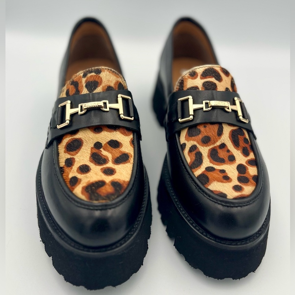 Dune London Black and Brown Leopard Print Loafers